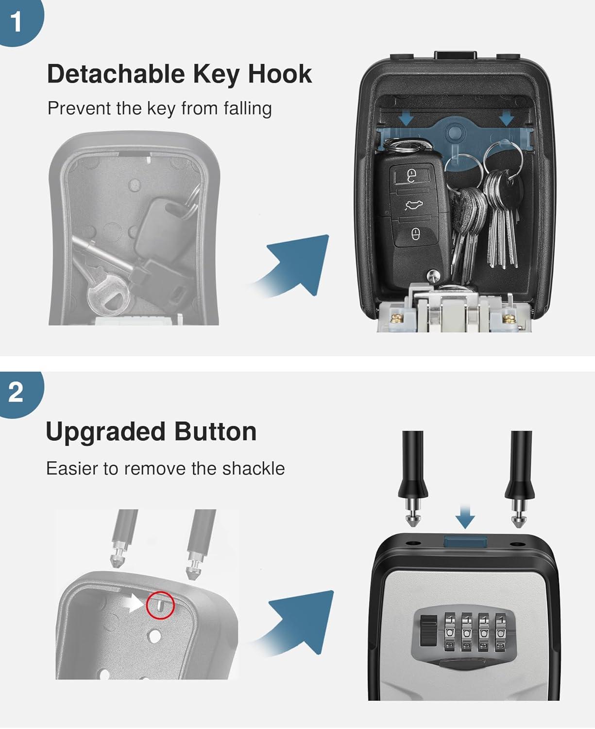 Puroma Large Key Lockbox with Hook, Resettable Combination Code Lock ...