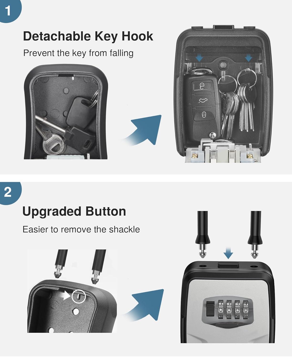 Puroma Large Key Lockbox with Hook, Resettable Combination Code Lock ...